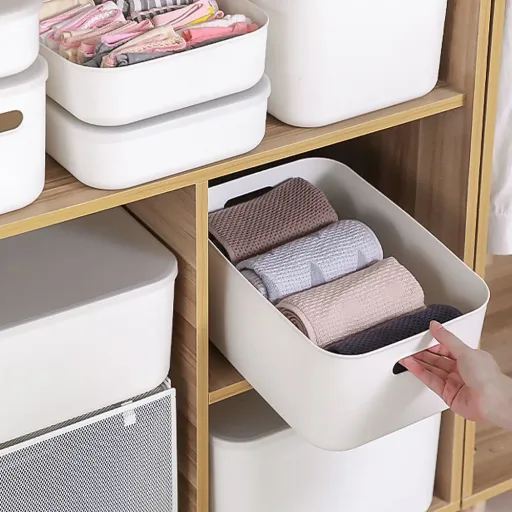 LOCAUPIN Slim Wardrobe Organizer Underwear Sundries Toy Storage Box with Lid Bin Basket