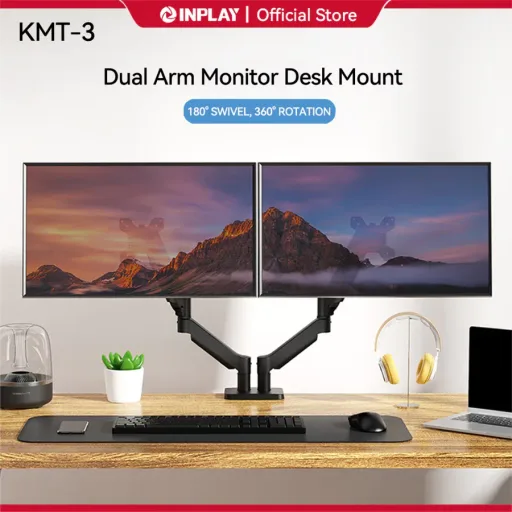 Inplay KMT-3 Dual Monitor Mount Arm Gas Spring Adjustable Monitor Bracket Holder For 17"-32" Monitor