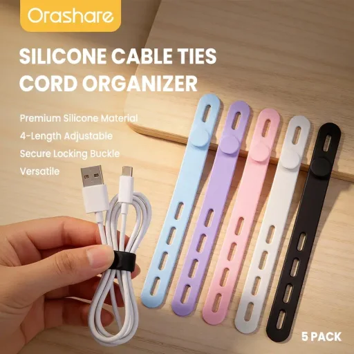 Orashare OCT05 Silicone Cable Ties Reusable Cord Organizer for USB Charger Earphone Cable Management