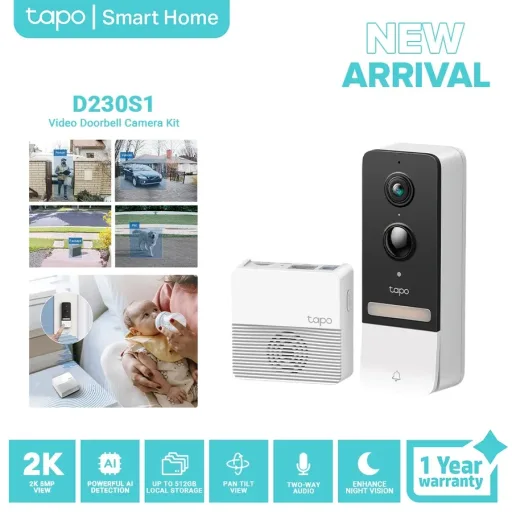 TP-Link Tapo D230S1 2K 5MP Battery Video Doorbell Kit | Smart WiFi Security Camera with Mic Speaker