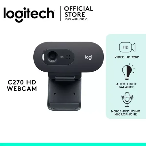 Logitech C270 HD Webcam,HD 720p/30fps,Widescreen HD Video Calling,HD Light Correction,Noise-Reducing