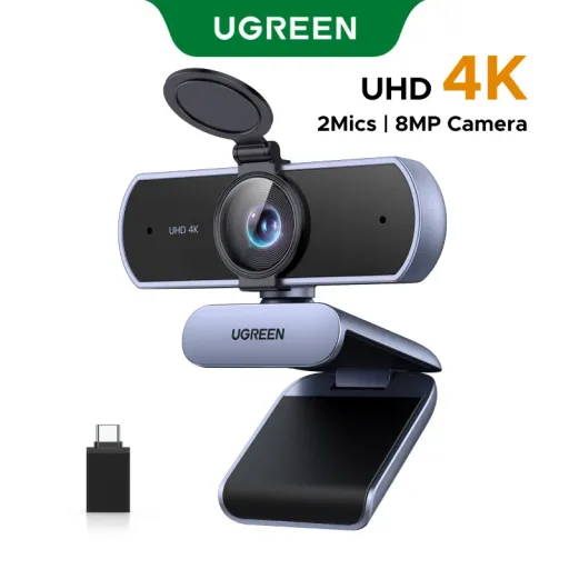 UGREEN Webcam for PC Ultra HD 4K Fast AutoFocus Webcam with 2*Built-in Microphones,with USB A and USB C Adapter&Privacy Cover,for Streaming
