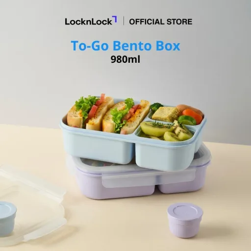 LocknLock To-Go Lunch Box with Dividers and Sauce Container | Bento Box for Kids and Adults