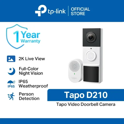 TP-Link | Tapo | D210 | Ring Doorbell with Camera | UltraWide View | Color Night Vision | Video