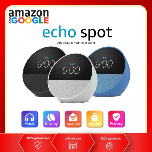 Amazon Echo Spot Speaker (2024 release), Smart alarm clock with vibrant sound and Alexa