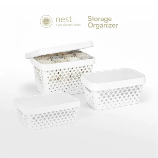 NEST DESIGN LAB Storage Box Organizer with Lid | Stackable Basket Bin