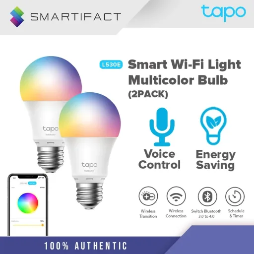 TP-Link Tapo L530E (2-Pack) Smart Wi-Fi Light Multicolor Bulb Dimmable Smart Bulb WiFi Bulb Smart