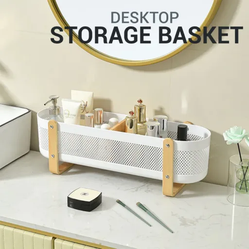 LOCAUPIN Shelf Organizer Mesh Basket Organizer Wooden Stand Multifunctional Desktop Storage Holder
