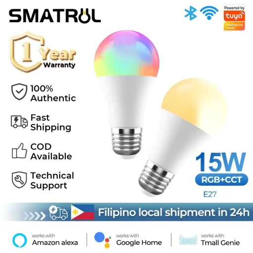 Smatrul Wifi Smart Led Light Bulb E27 Rgb 15w Compatible With Google Assistant And Alexa
