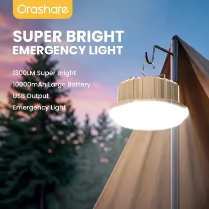 Orashare OL29 1300LM Super Bright Camping emergency Light, 10000mAh Rechargeable Emergency LED Lantern with USB Output, Magnetic & Hanging W