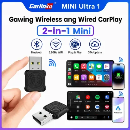 Carlinkit Mini Ultra Wireless CarPlay Adapter Wireless Android Auto Adapter | Convert Wired to Wireless Fast Auto-Reconnect 2-in-1 Plug & Pl