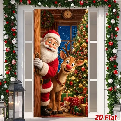 90*180cm Christmas Door Hanging Flag Ornaments Santa Claus Opening The Door Hanging Banner Xmas Backdrop Christmas Decoration for Home 2026